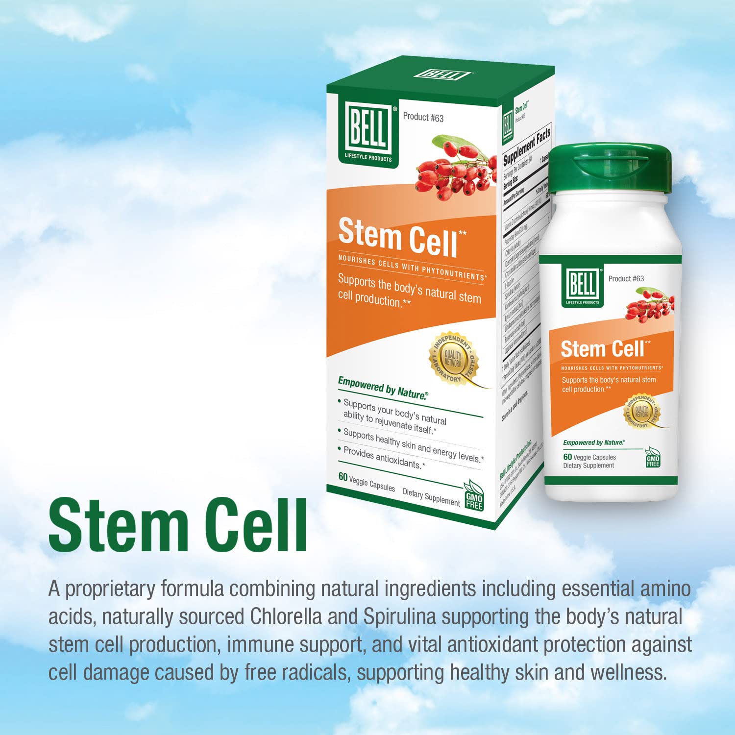 Bell Stem Cell Supplements packaging box communicates trusted quality and purity.