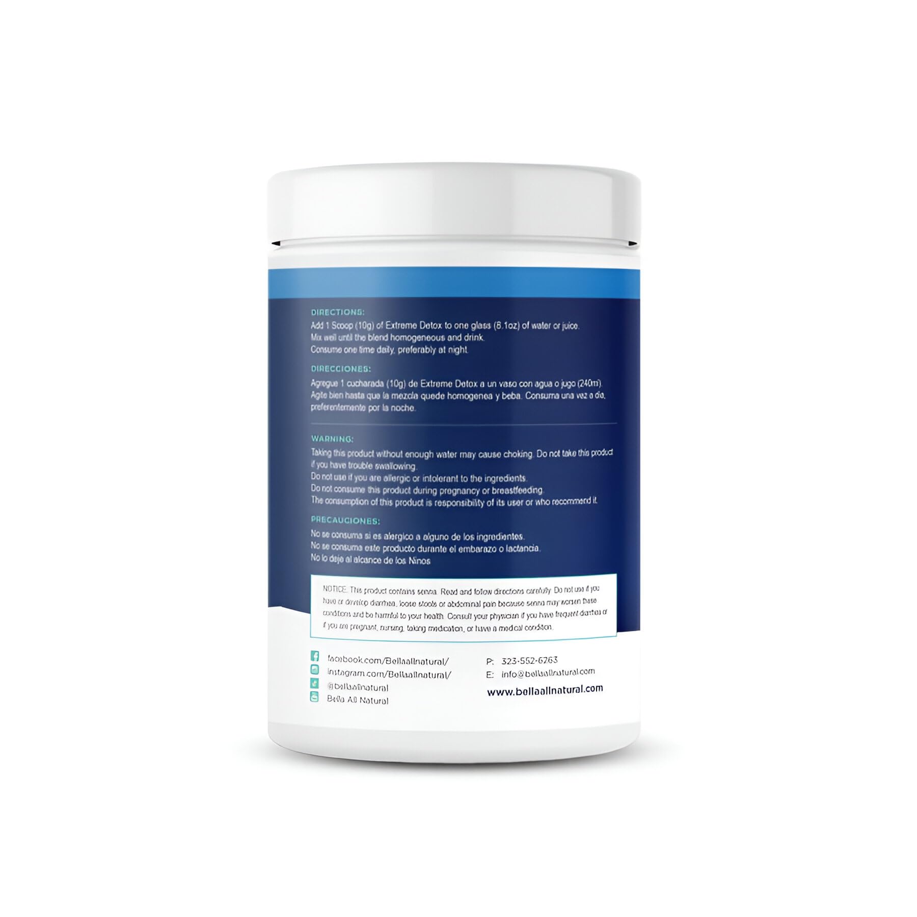 Bella All Natural Extreme Detox powder scoop demonstrates easy measuring for routines.