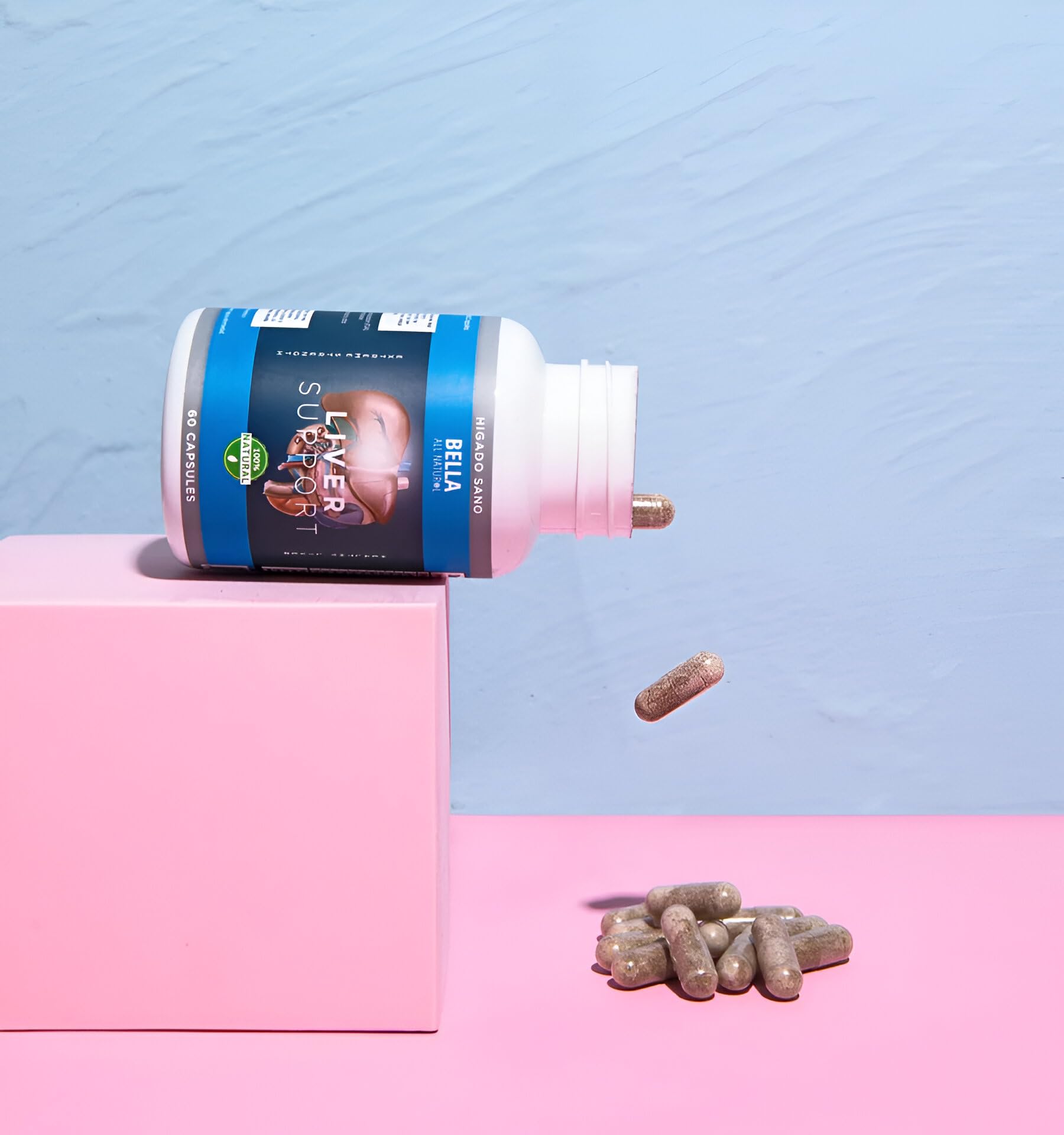 Bella All Natural liver support on grocery shelf conveys accessible everyday use.