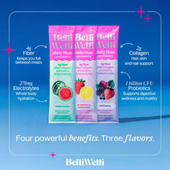 Belli Welli Daily Fiber stickpack dissolving in water for convenient hydration on the go