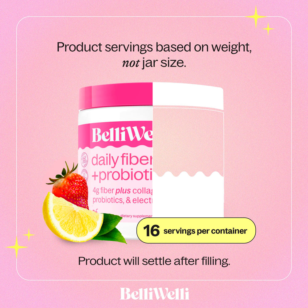 Belli Welli fiber powder with measuring spoon supports precise daily fiber intake.