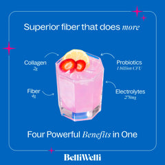 Belli Welli fiber powder pours into a glass for quick, gentle digestion.