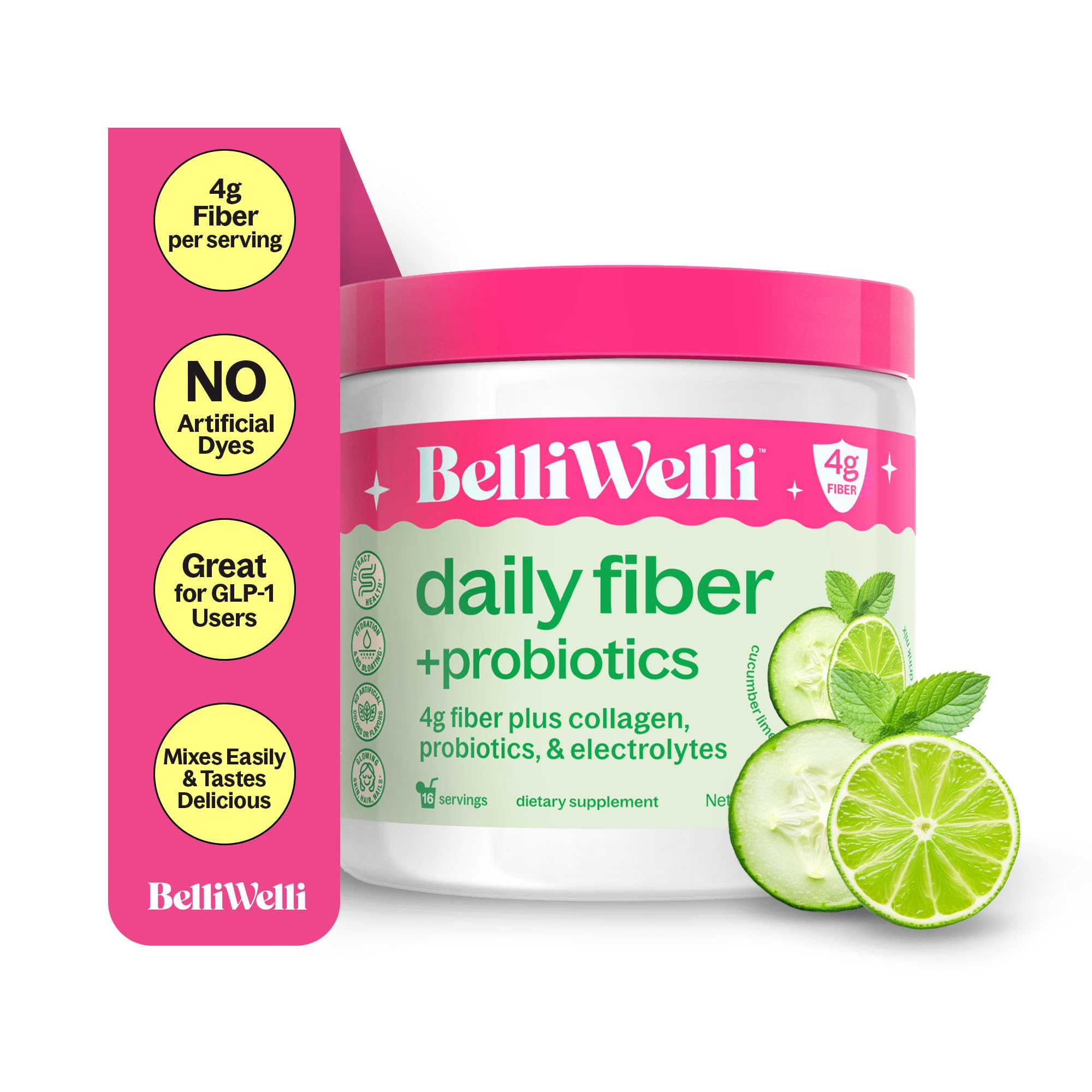 Belli Welli fiber supplement bottle closeup for daily gut health support