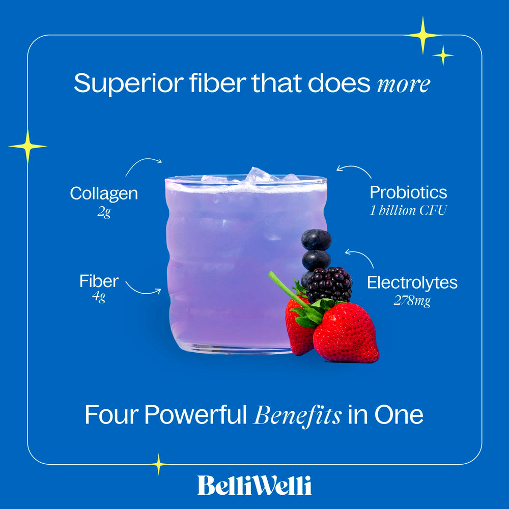 Belli Welli organic acacia fiber closeup emphasizes natural prebiotic source.