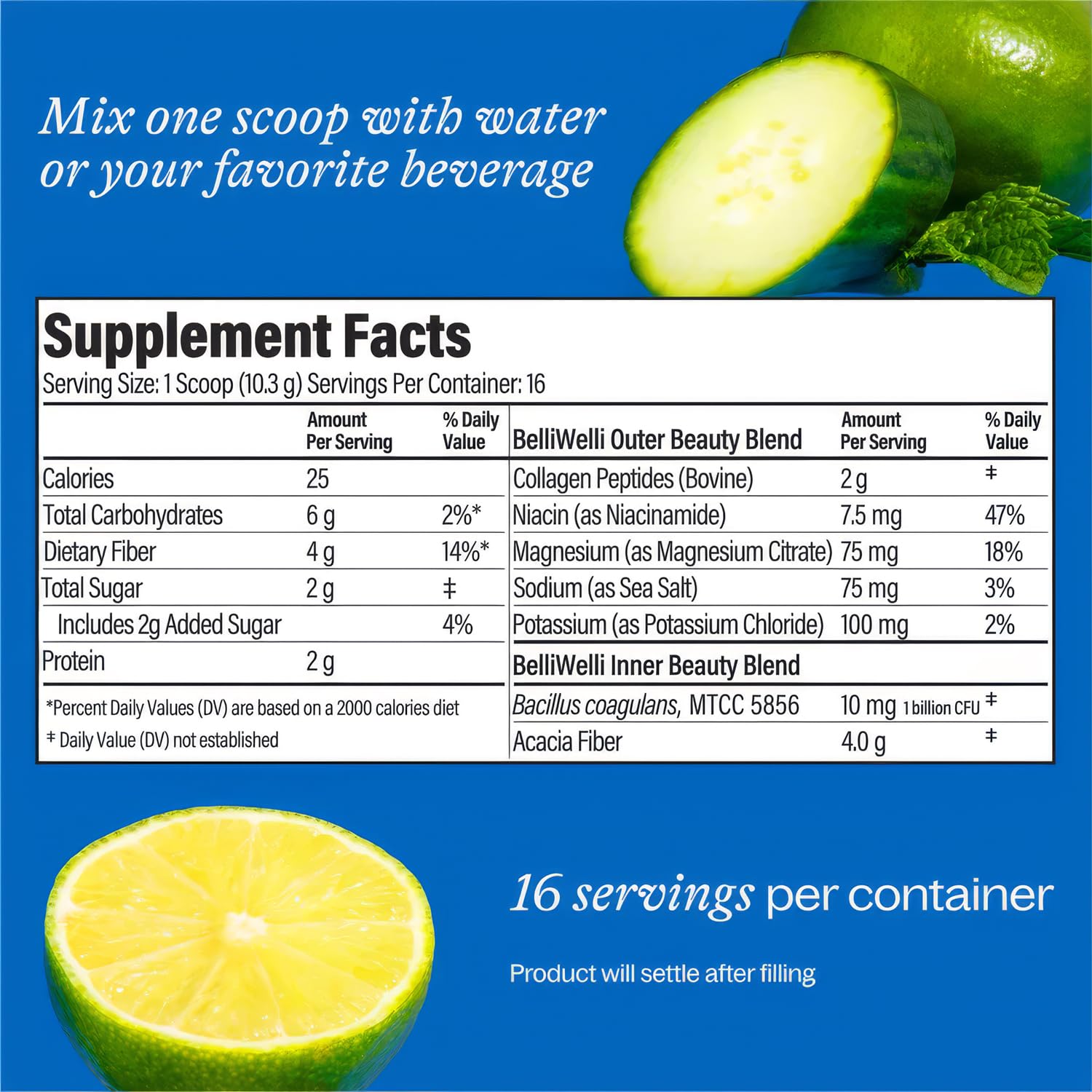 Stirring into a glass, Belli Welli fiber powder blends seamlessly