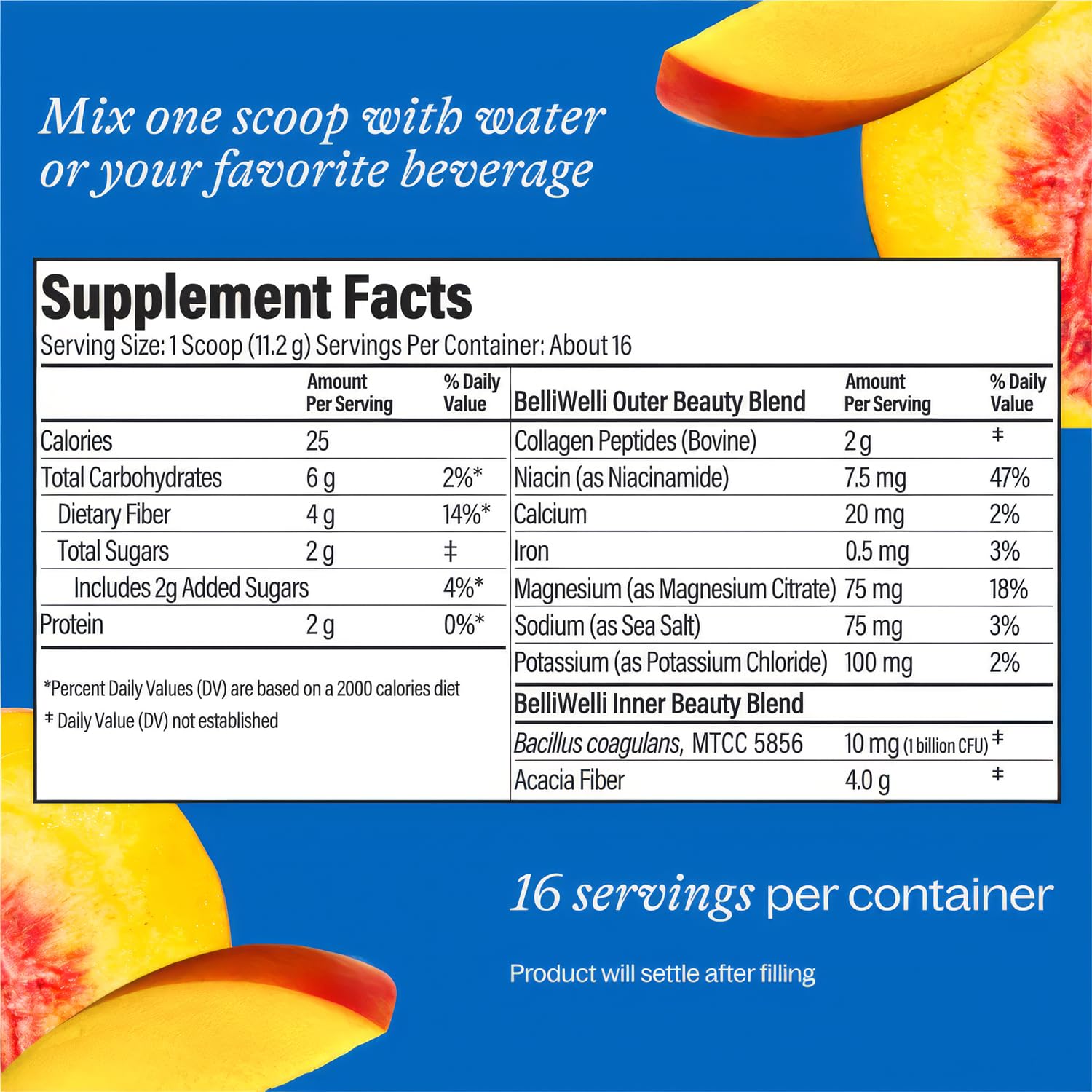 BelliWelli fiber powder mixable in water or smoothies for flexible routines