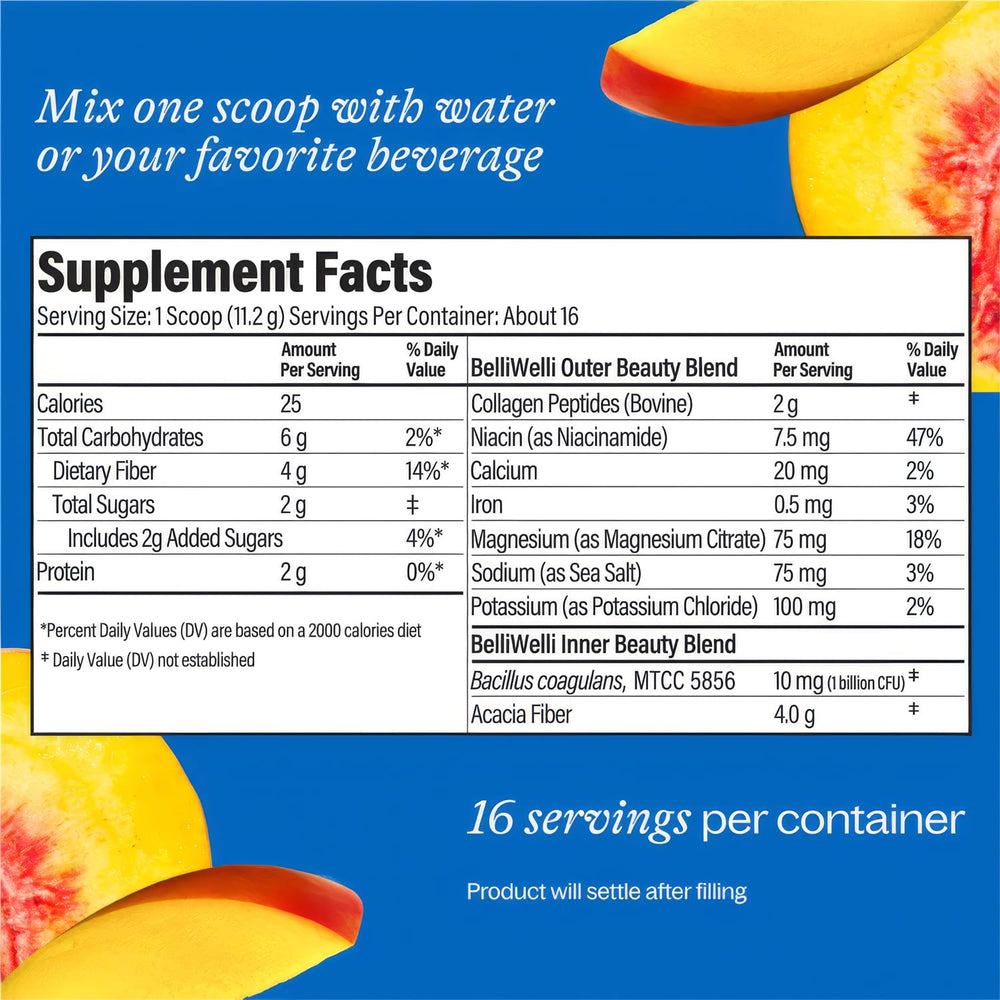 BelliWelli fiber powder mixable in water or smoothies for flexible routines