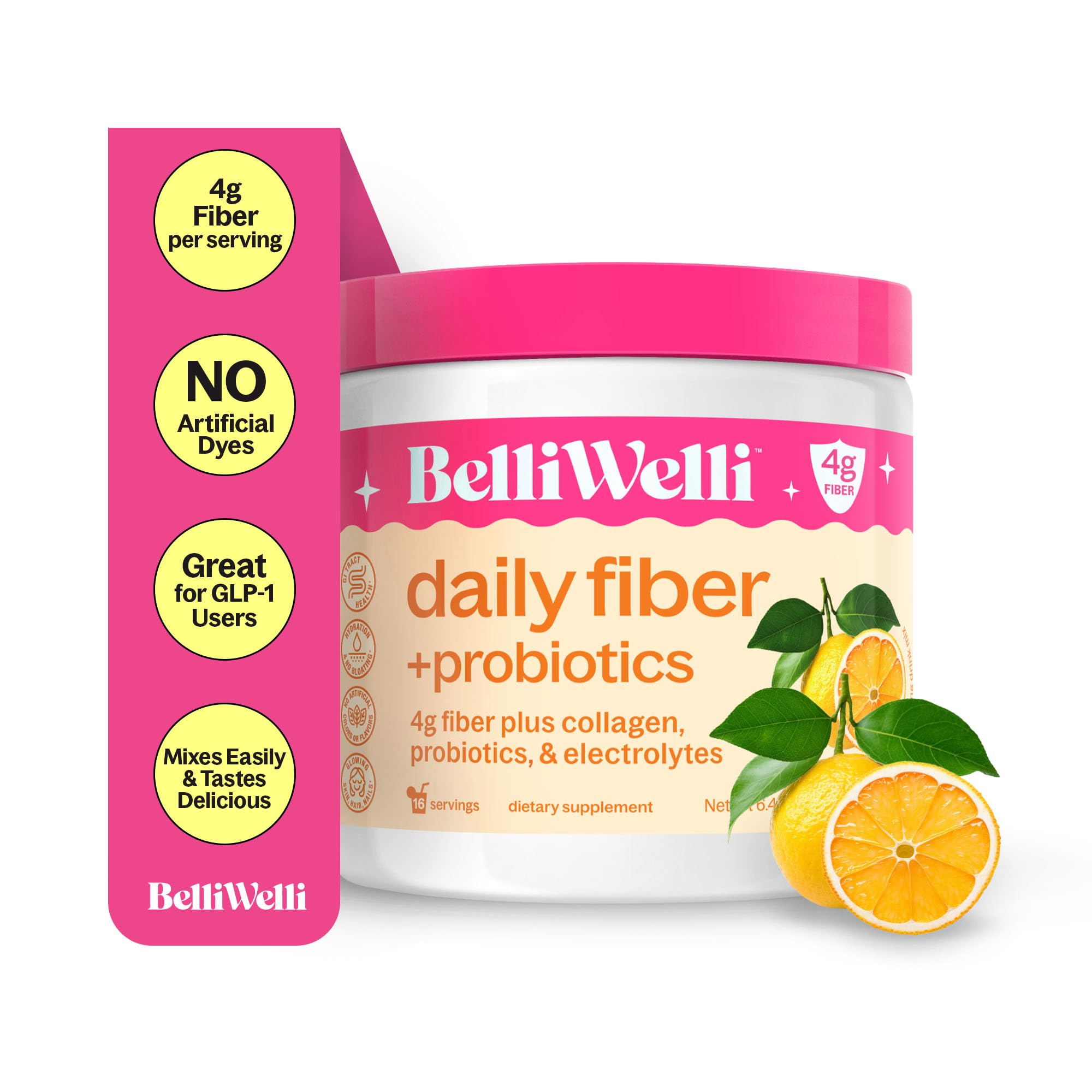 BelliWelli Orange Yuzu fiber bottle for daily gut support and routine.