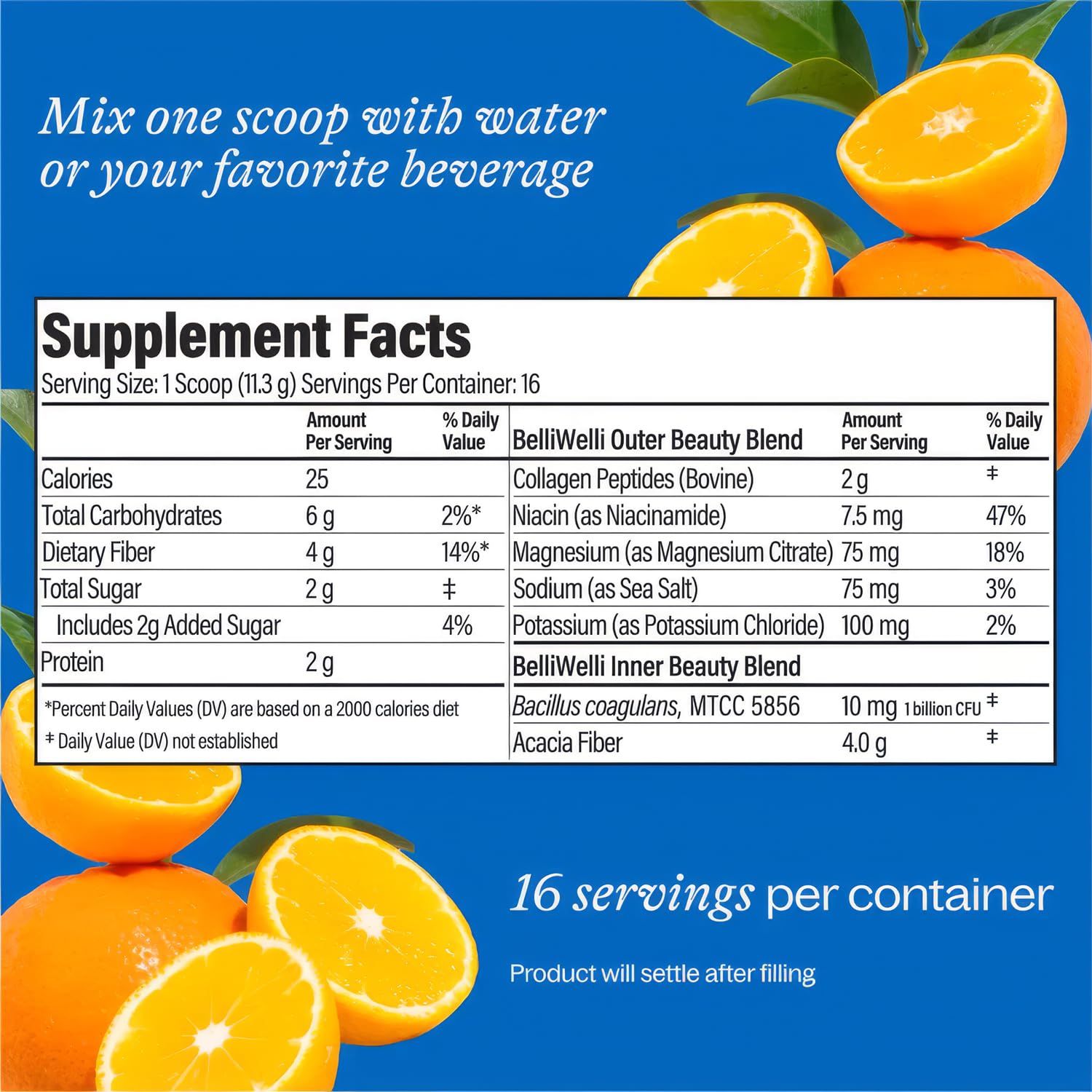 BelliWelli organic acacia fiber ingredient graphic showcases natural prebiotic option.