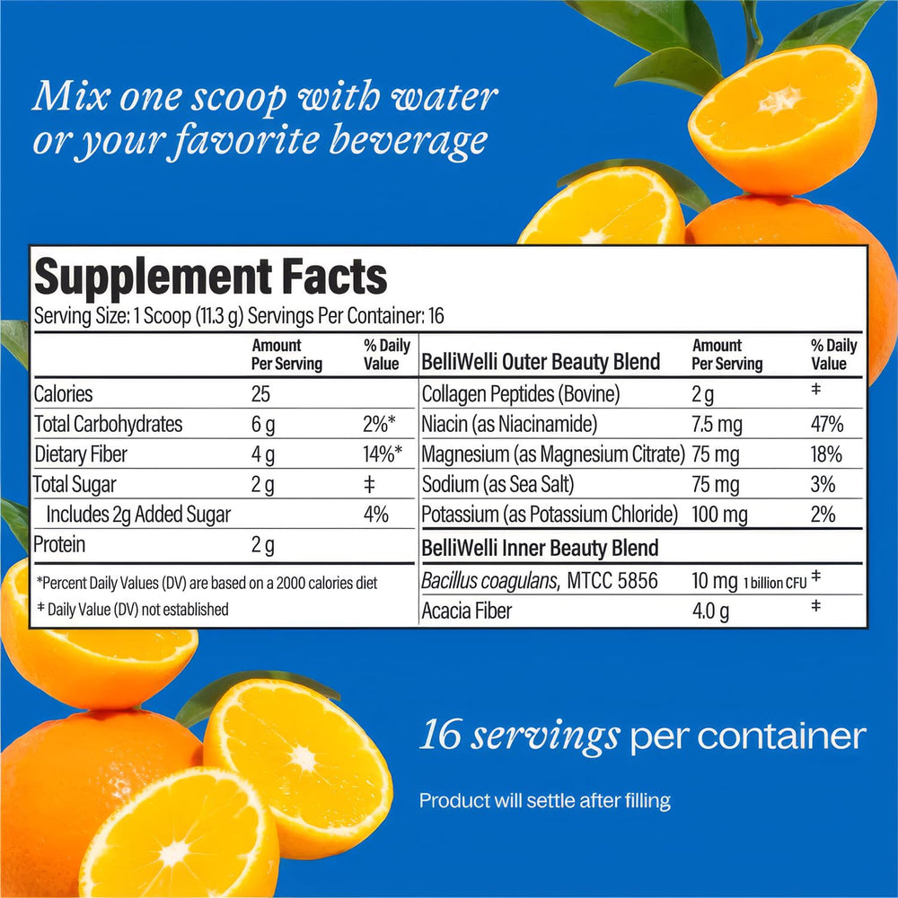 BelliWelli organic acacia fiber ingredient graphic showcases natural prebiotic option.