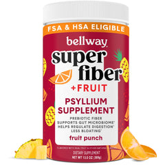 Bellway Super Fiber Fruit powder bottle pour promotes easy daily regularity.