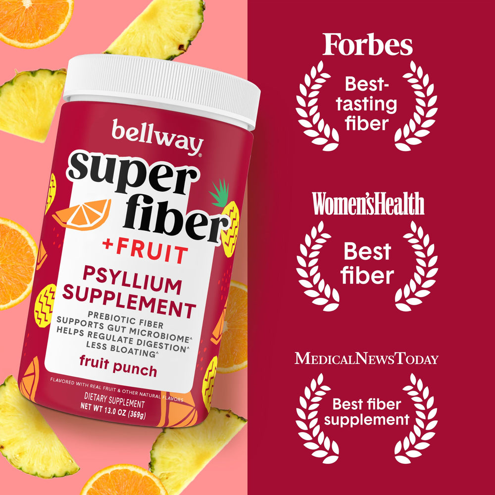 Bellway Super Fiber Fruit powder dissolving in water supports gut health.