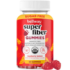 Bellway Super Fiber Gummies bottle front highlights sugar free organic fiber