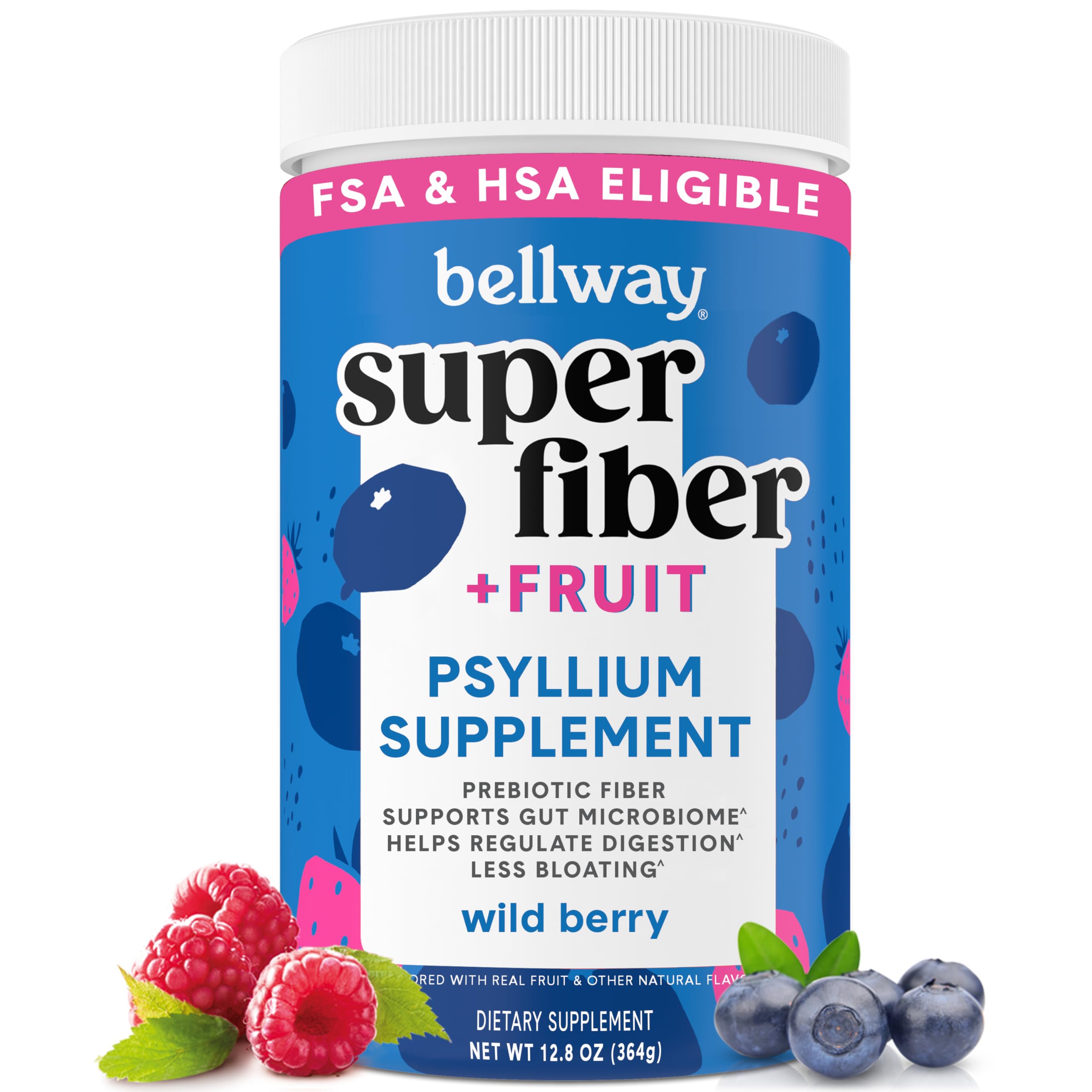 Bellway Super Fiber Powder bottle with organic psyllium and berry flavor for daily digestive support.