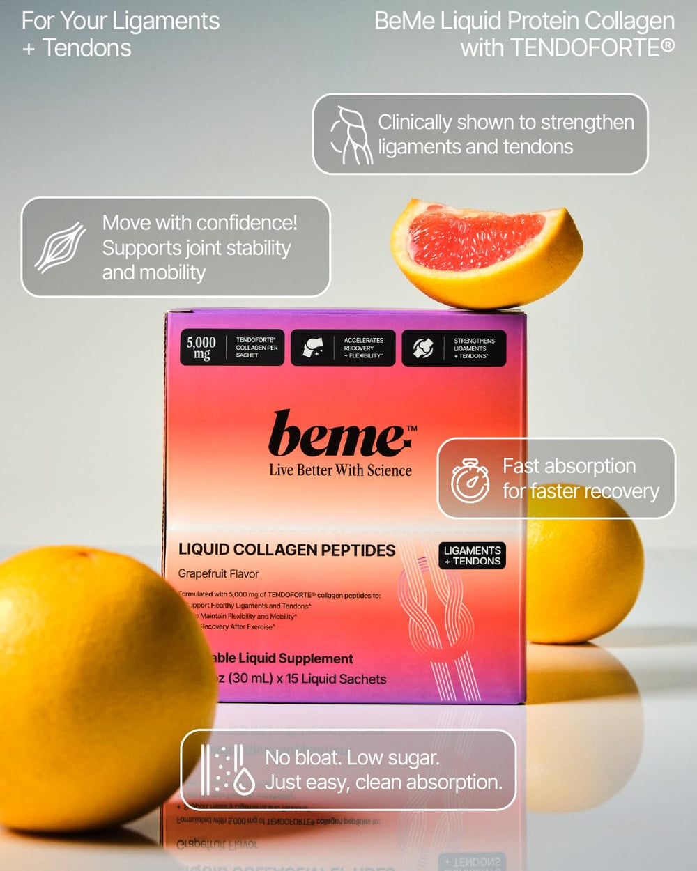 BeMe grapefruit sachets pack displaying convenient on-the-go delivery.