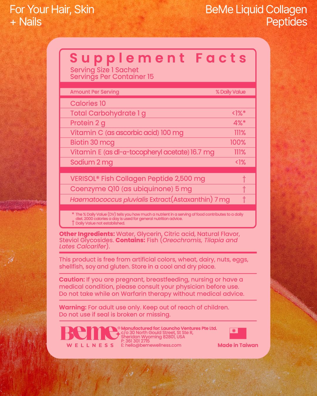 BeMe packaging close-up highlights FDA-registered facilities and quality control