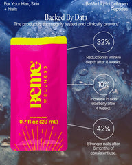 BeMe liquid collagen being poured into glass to show fast delivery.