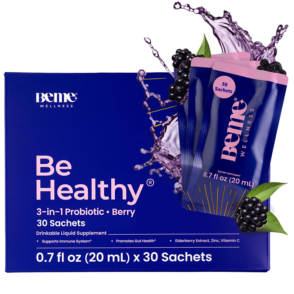 BeMe Liquid Probiotics bottle shown for convenient gut support on the go.