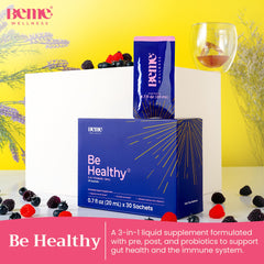 BeMe Liquid Probiotics sachets ready for travel and daily use.