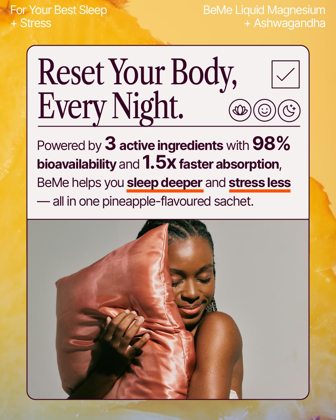 BeMe magnesium drink pineapple sachet dissolving with fast absorption