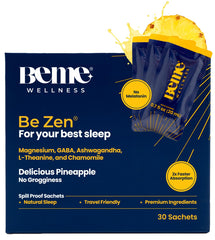 BeMe Magnesium Drink pineapple sachet closeup for convenient sleep support
