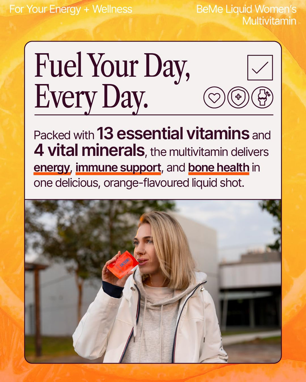 BeMe tear-and-go sachet opened for mess-free daily use.