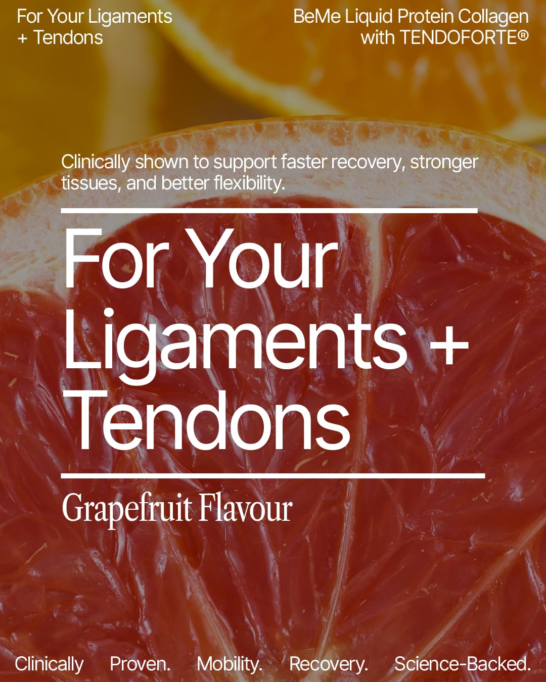 BeMe Tendoforte collagen peptides label highlights 5,000mg potency for connective-tissue support.