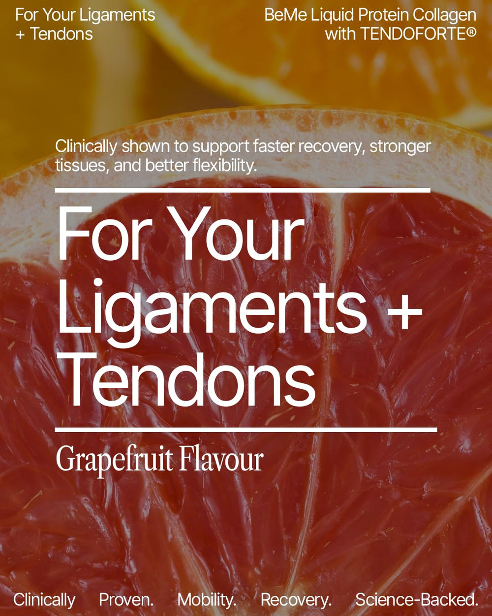 BeMe Tendoforte collagen peptides label highlights 5,000mg potency for connective-tissue support.