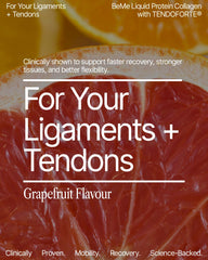 BeMe Tendoforte collagen peptides label highlights 5,000mg potency for connective-tissue support.
