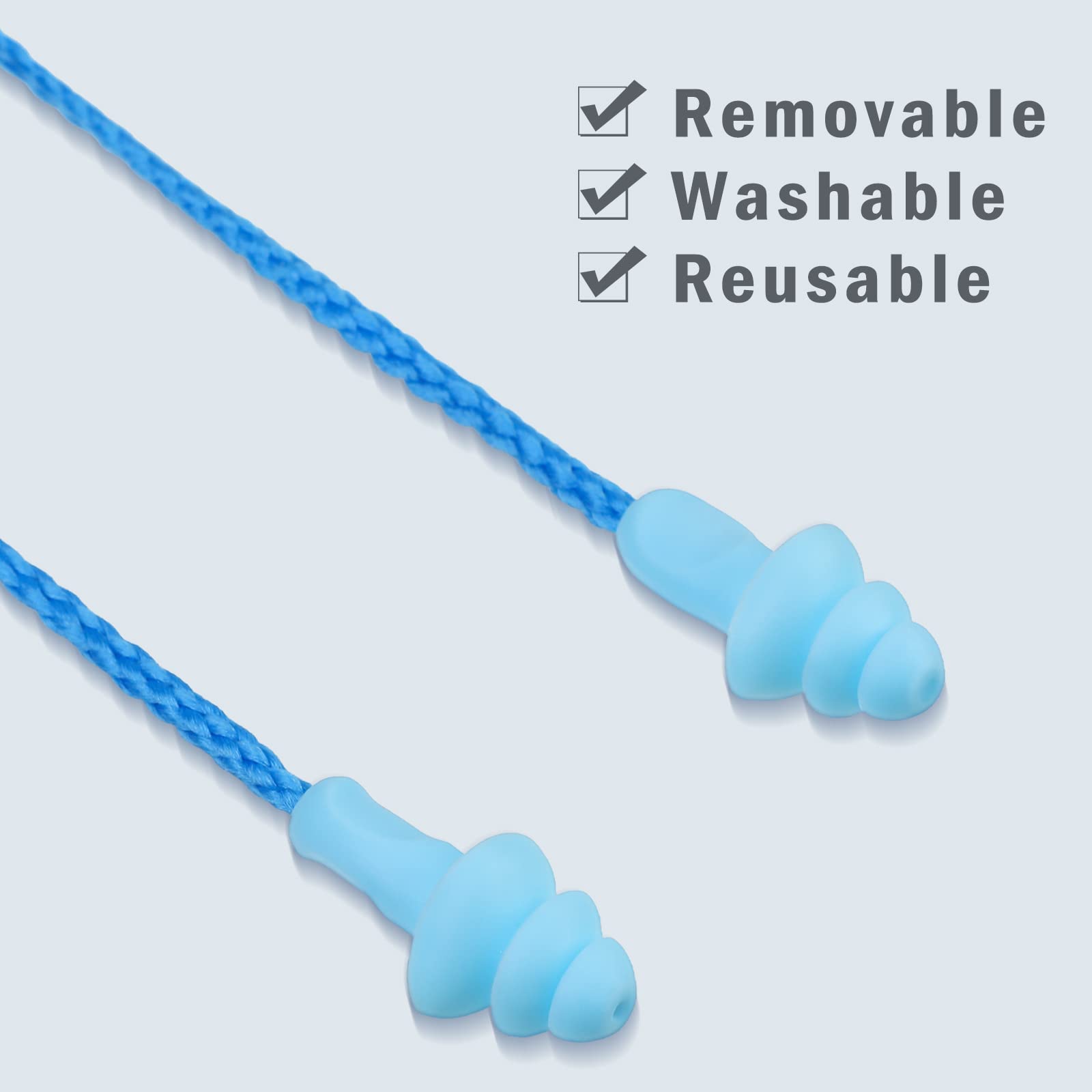 Bememo blue ear plugs designed for sleep and study to minimize ambient distractions.