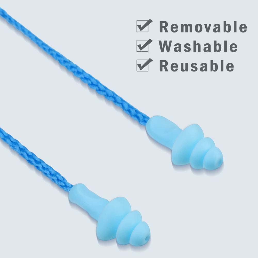 Bememo blue ear plugs designed for sleep and study to minimize ambient distractions.