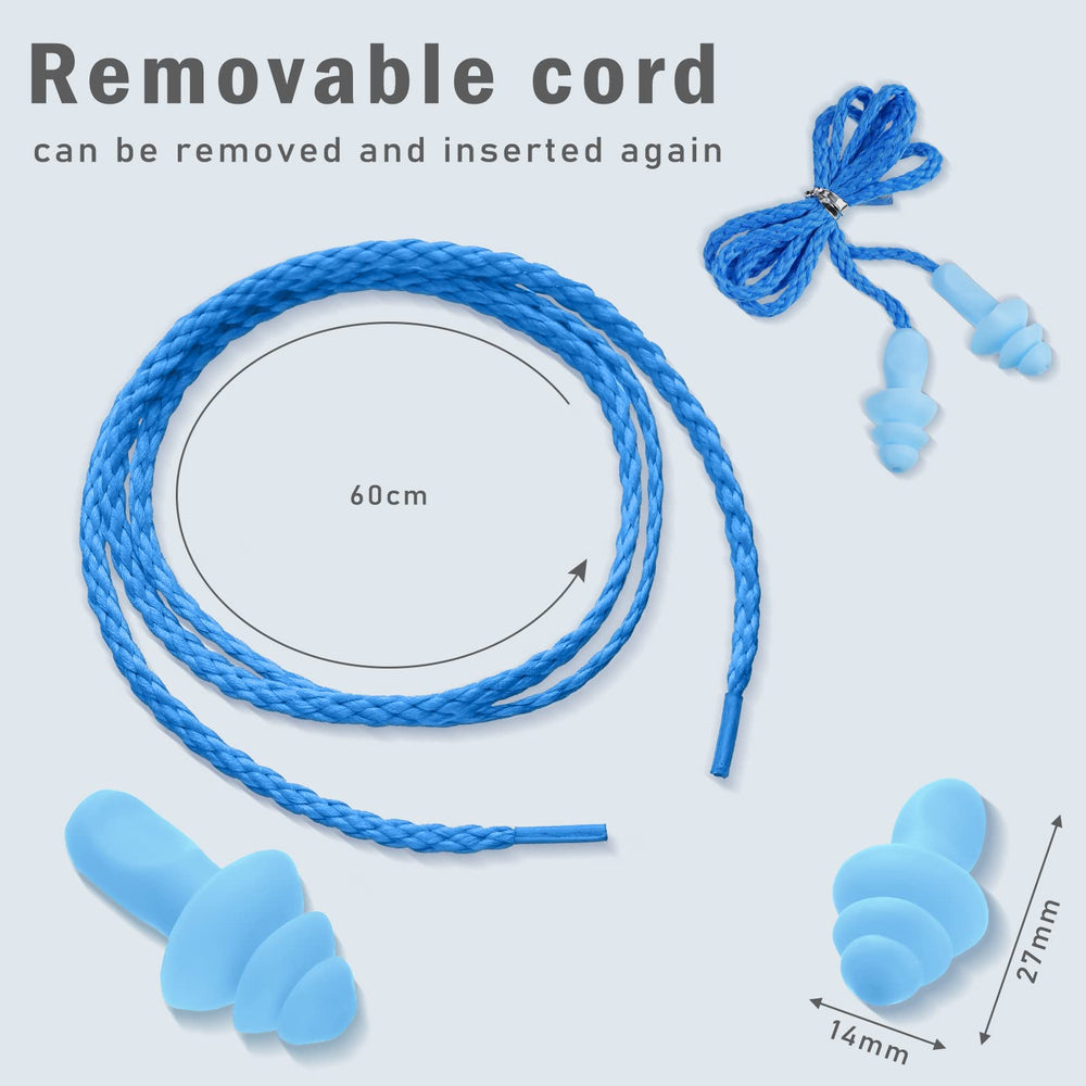 Bememo blue corded ear plugs use nylon cord for durable, long-lasting wear.
