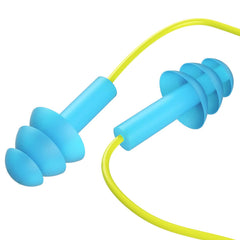 Bememo earplugs color-coded set with 50 cm cords for easy handling during travel.