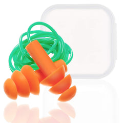 Soft silicone Bememo earplugs with compact protective case for on-the-go use.