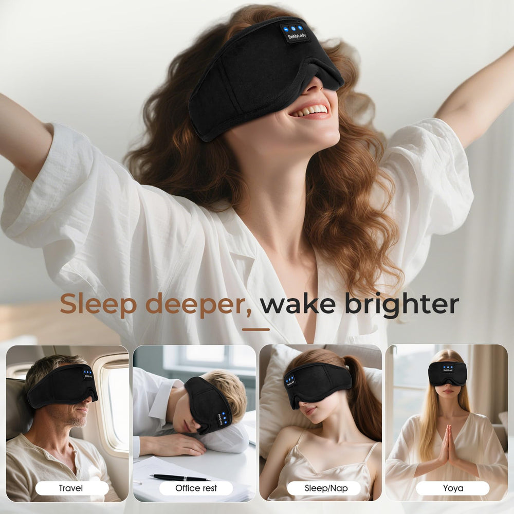 BeMyLady sleep mask headphones with adjustable strap fits most head sizes.