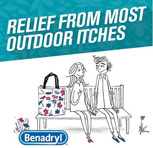 Benadryl cooling anti-itch spray mist on skin for fast comfort.