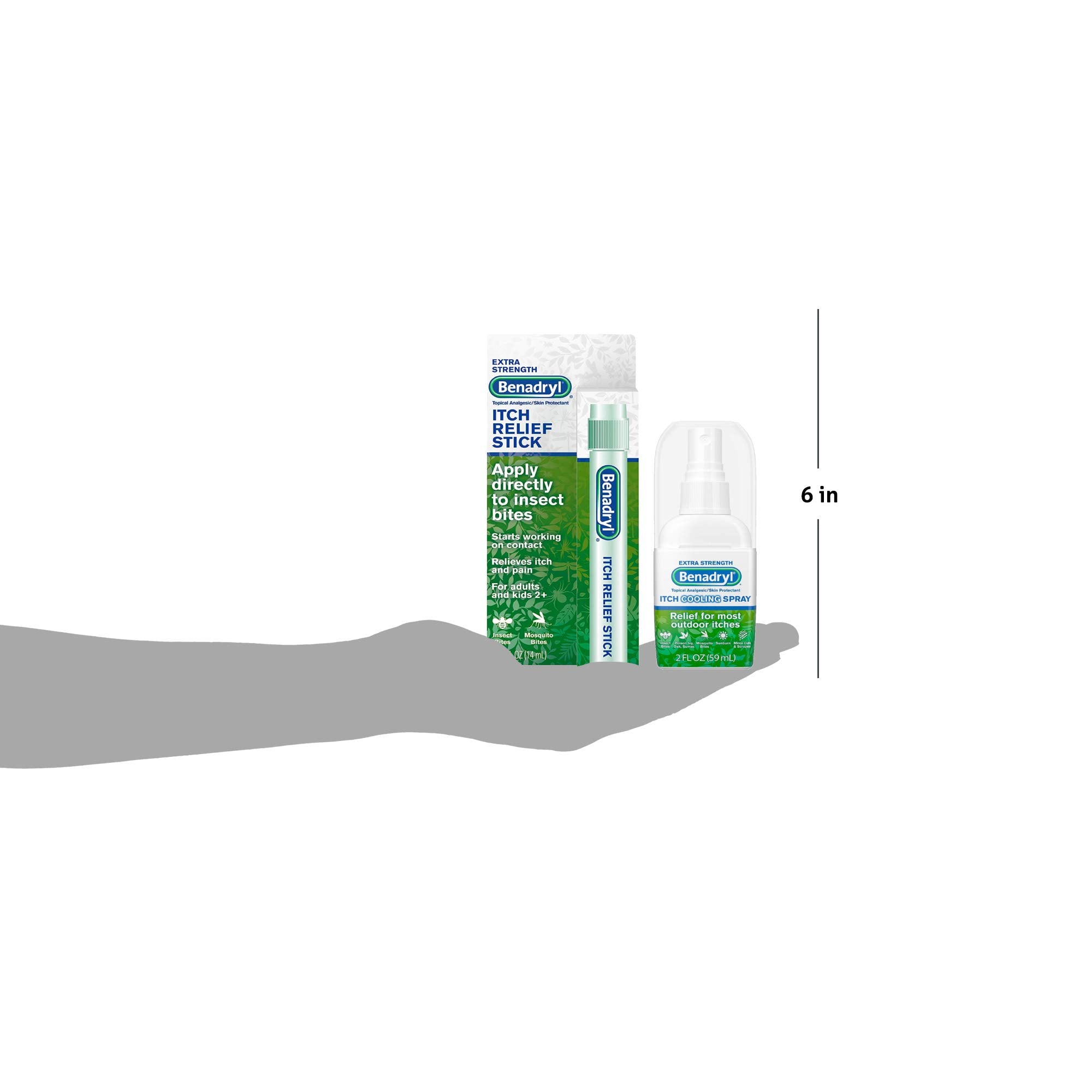 Benadryl duo offers spray and stick for versatile relief.