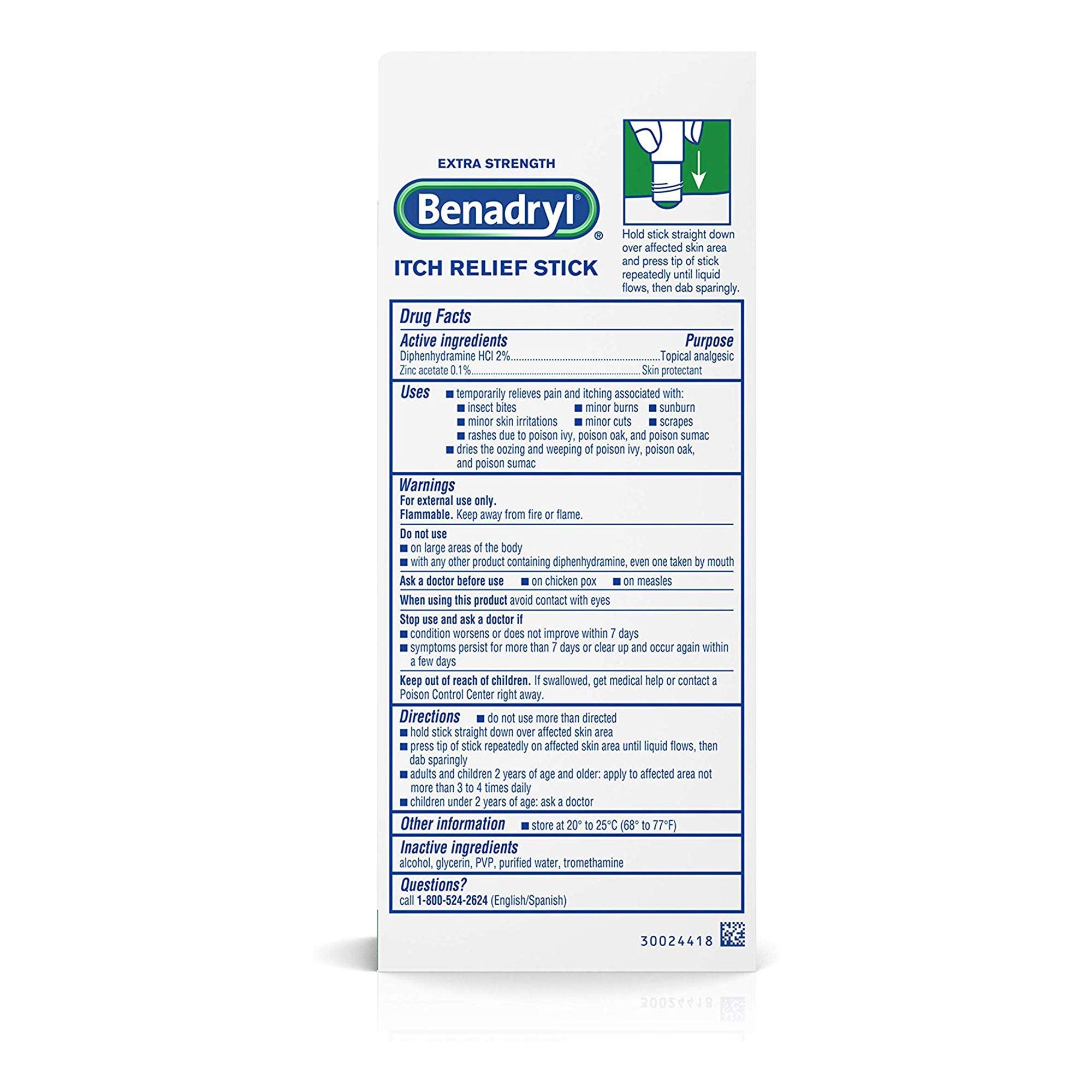 Benadryl extra strength itch relief stick for targeted application.