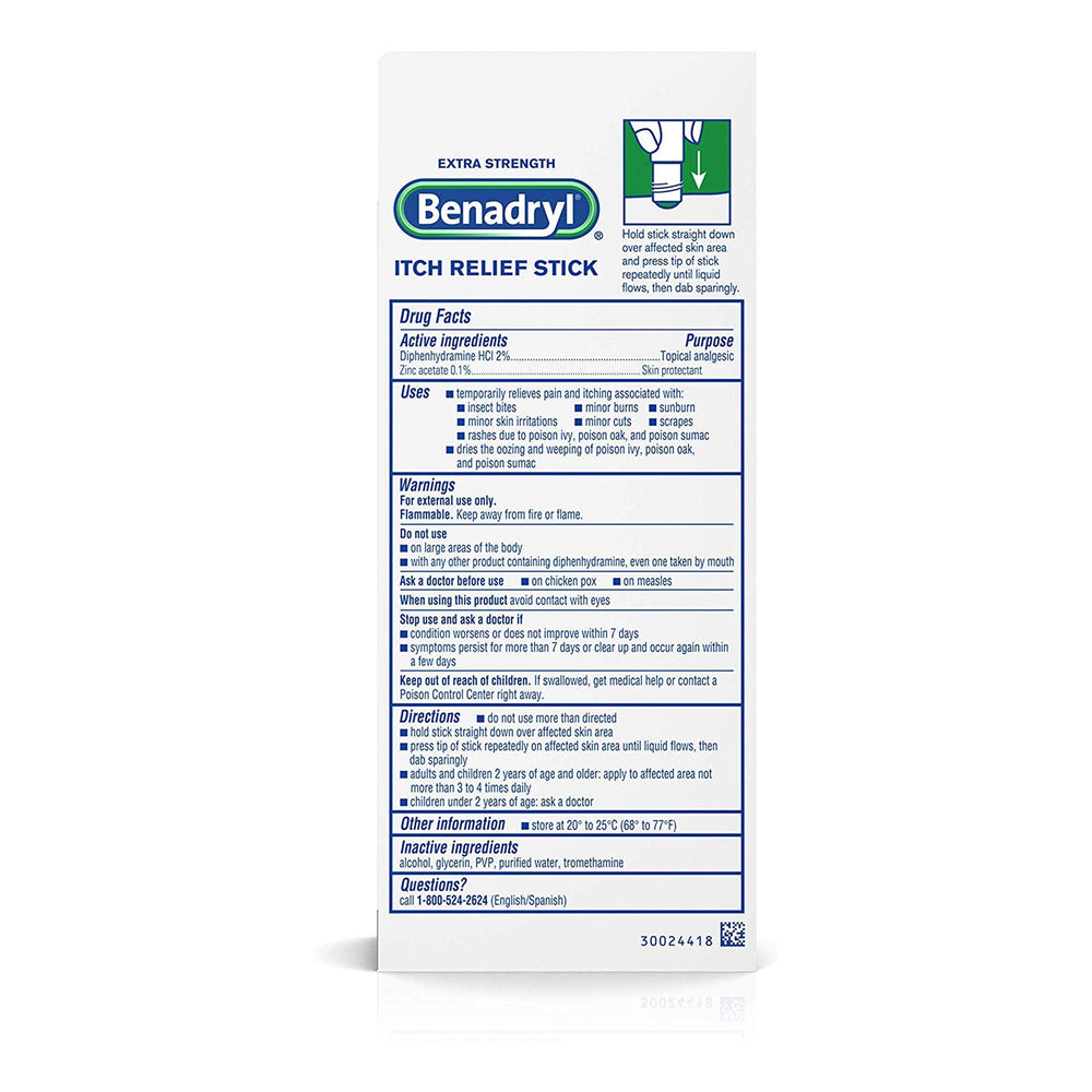 Benadryl extra strength itch relief stick for targeted application.