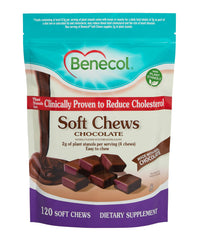 Benecol Soft Chews chocolate close-up with four chews for a convenient daily routine.