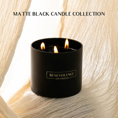 Benevolence LA 3-wick candle lit glow enhances evenings.