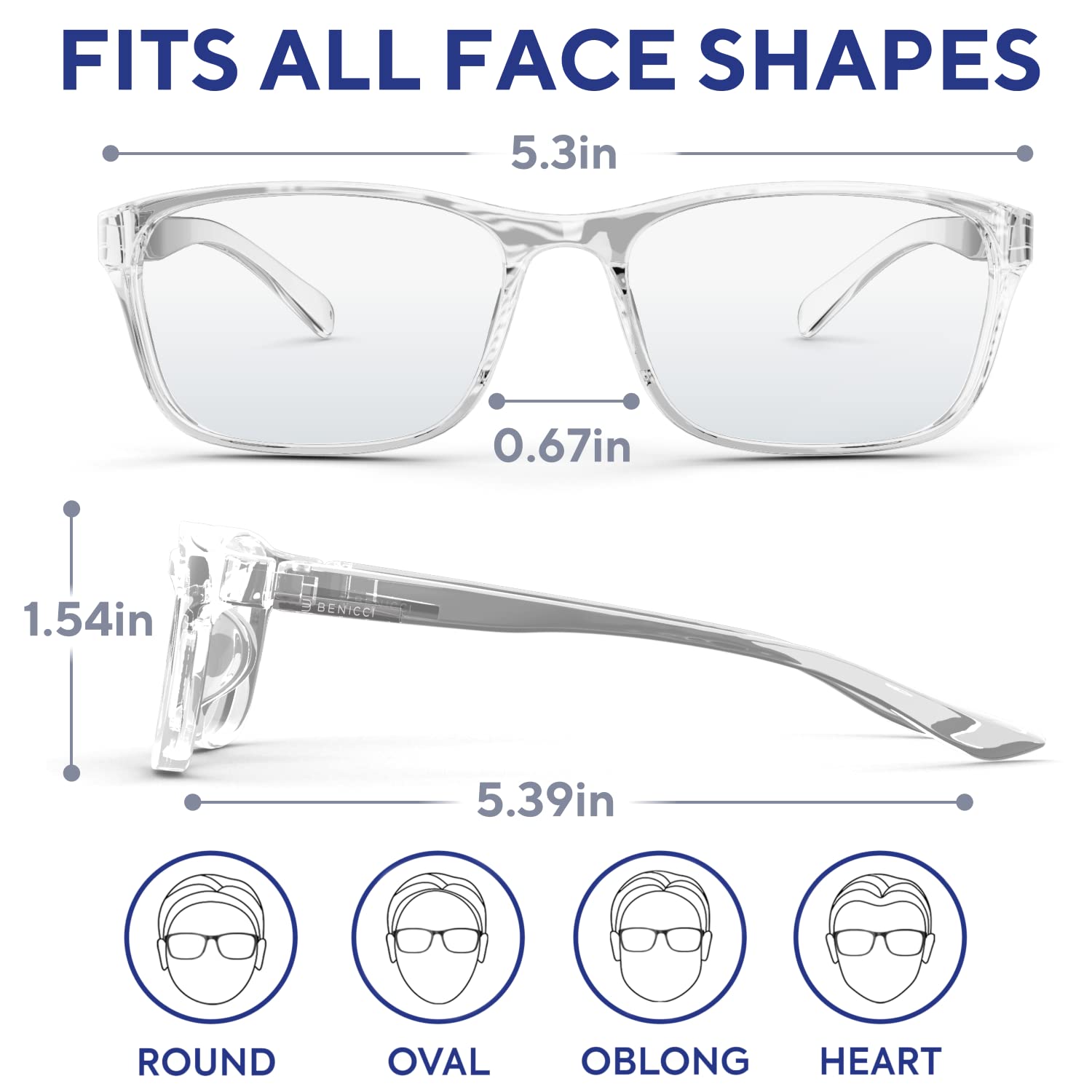 Close-up of Benicci blue light glasses with lightweight frame.