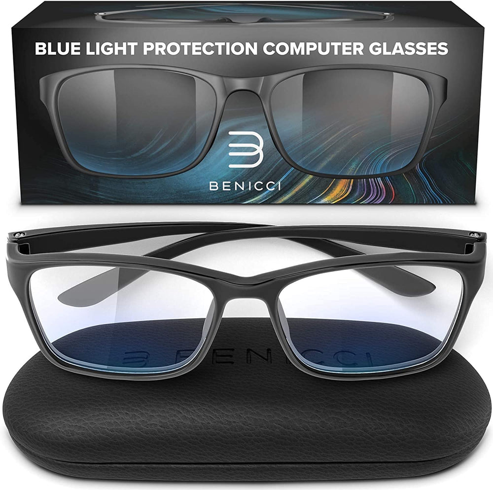 Benicci blue light glasses packaging box showcases premium presentation.