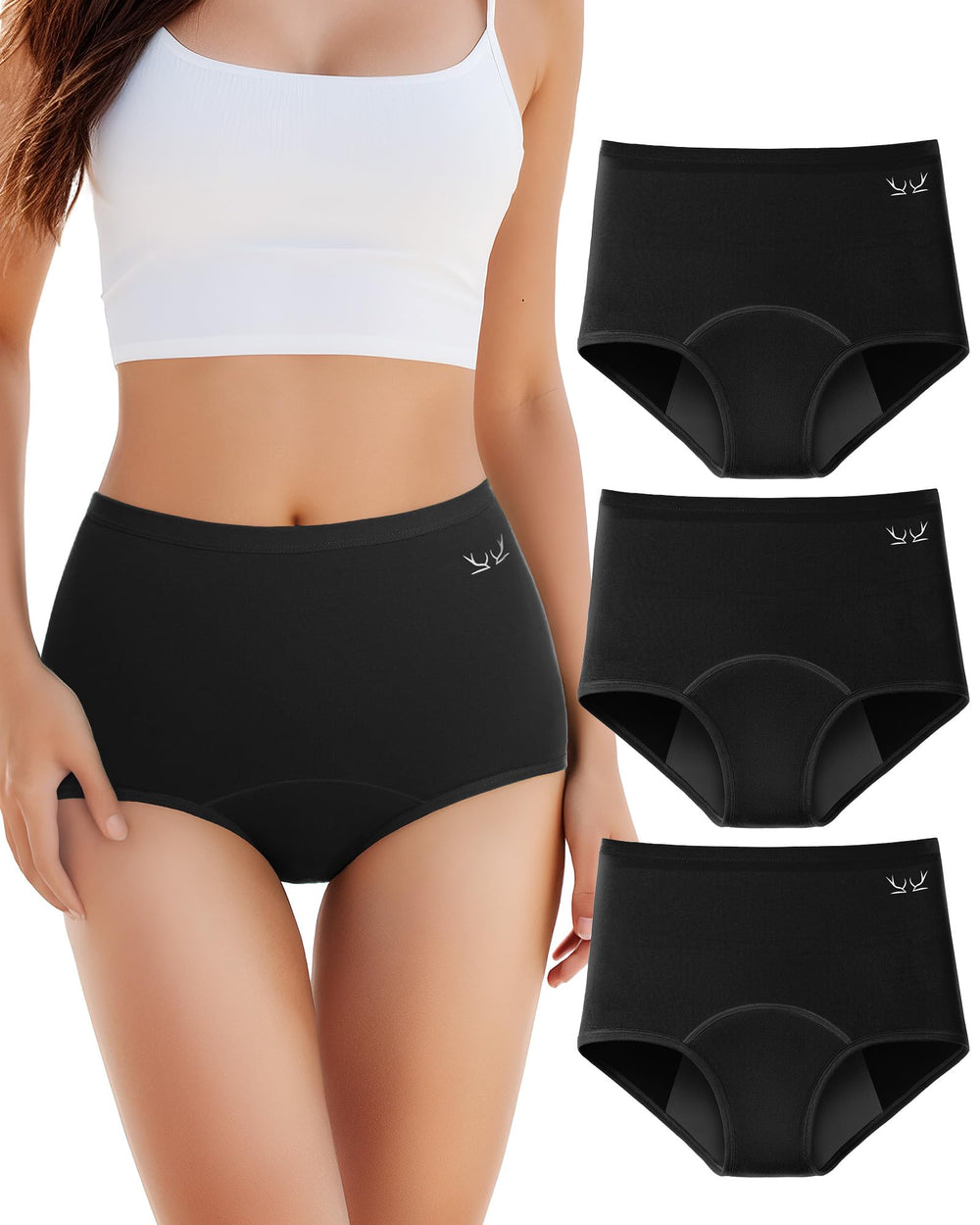 Benirap period underwear flatlay in black shows sleek daily wear with backup protection