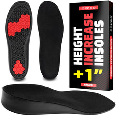 Benoo height-boost insoles inside sneakers provide discreet lift and daylong comfort.