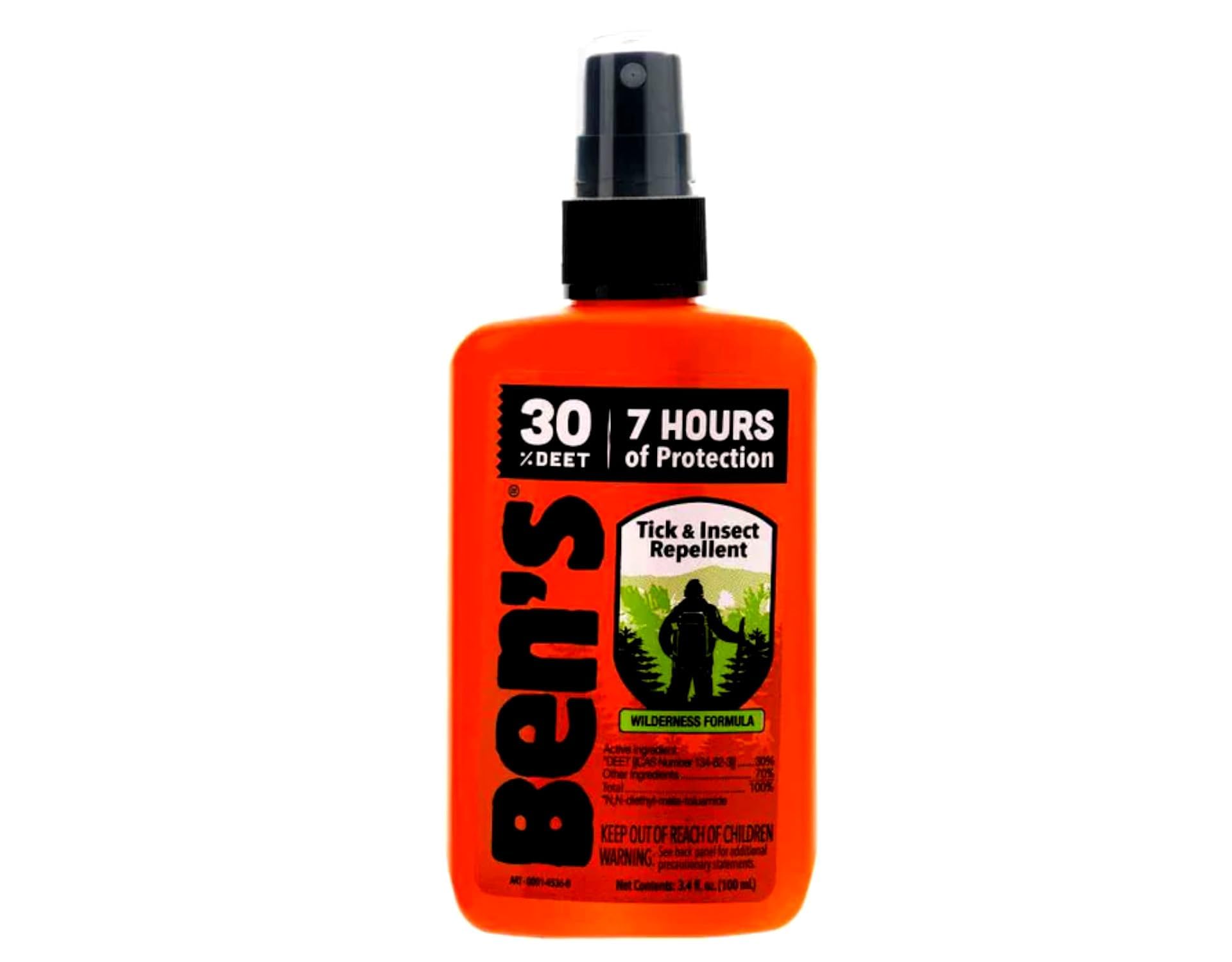 Ben's 30% DEET bottle back shows label and usage guidance.