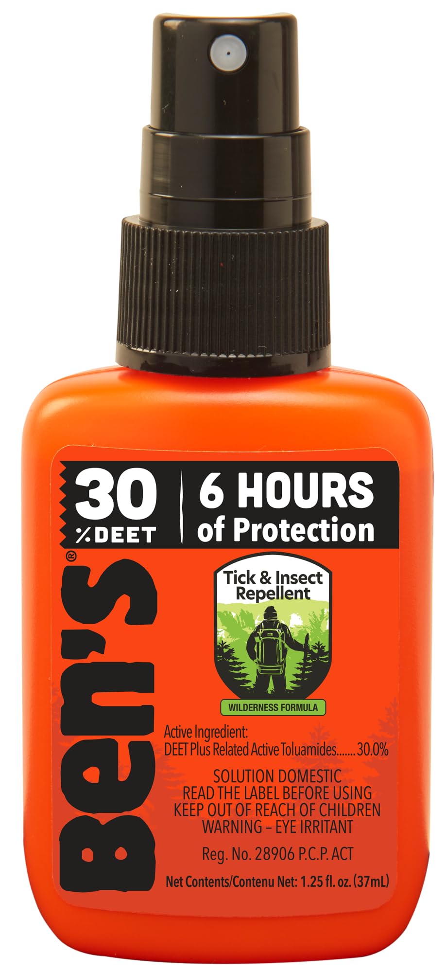 Close-up of Ben's DEET bottle showing the easy spray pump