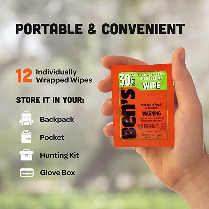 Ben's 30% DEET wipes application on face and neck demonstrates easy coverage