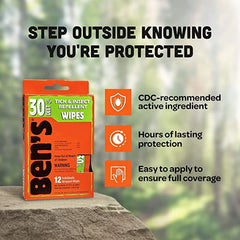 Ben's 30% DEET wipes single wipe wrap shows individual packaging for travel