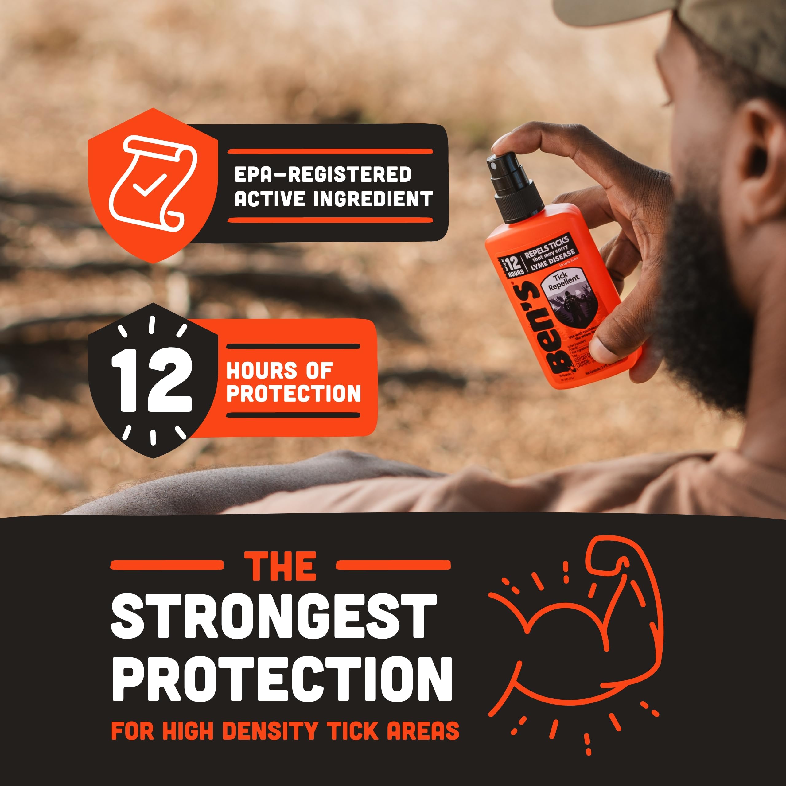 Ben's Tick Repellent bottle highlights 20% Picaridin for strong bite protection.